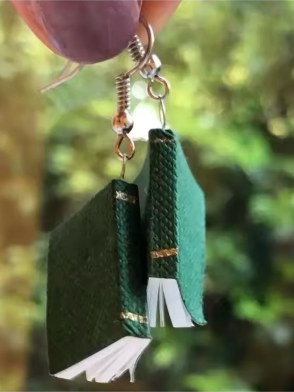 Mini Book Drop Earrings in Forest Green - Picture 4 of 6